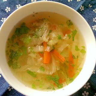 白菜とにんじんとセロリの葉のスープ